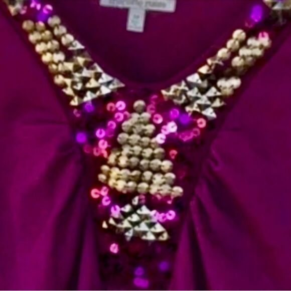 Charlotte Russe VTG Y2K Top Bohemian Purple Sequins Deep V-Ruched 3/4 Sleeve M - Picture 12 of 16
